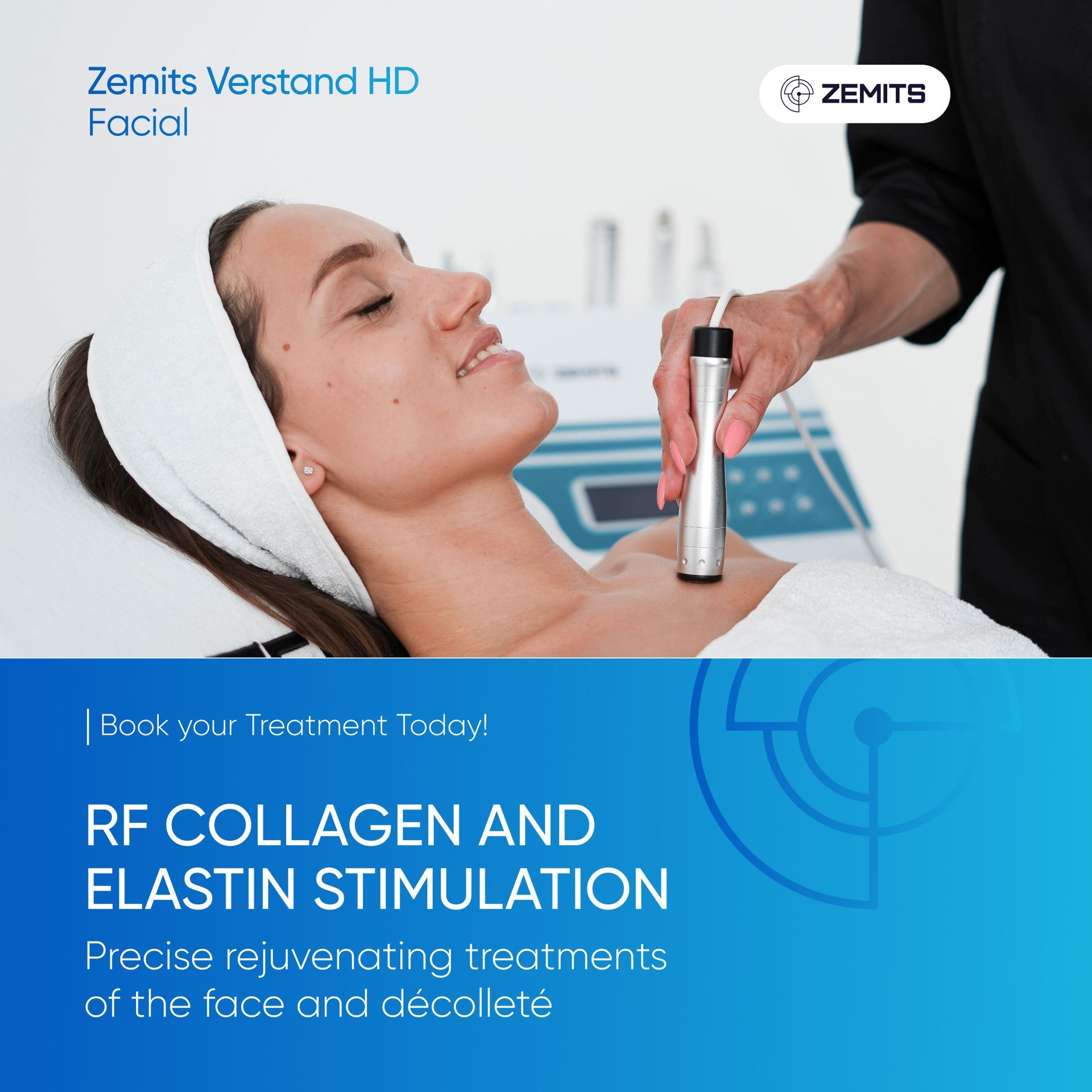 A woman is getting an rf collagen and elastin stimulation treatment