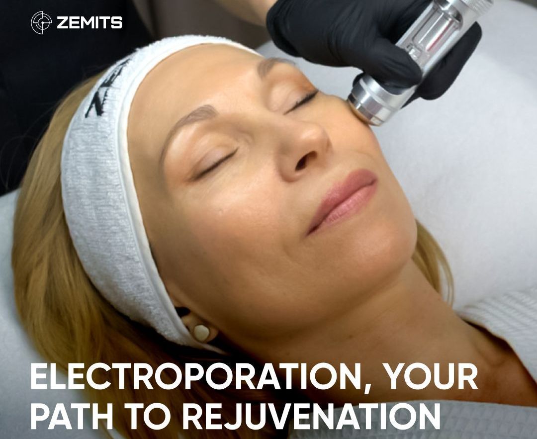A woman is getting an electroporation treatment on her face