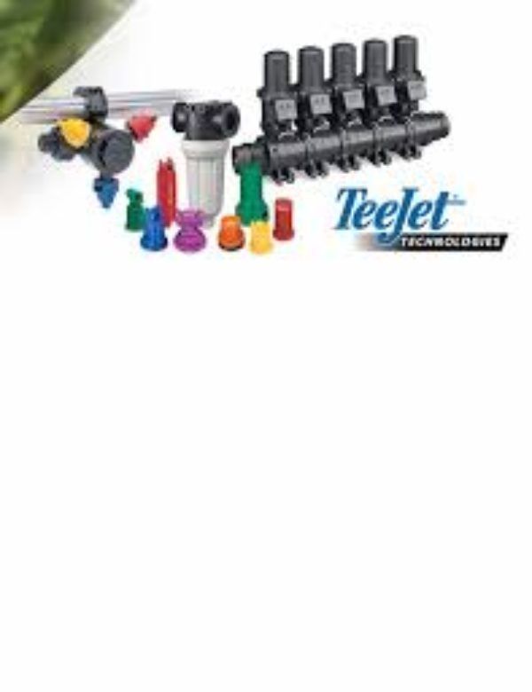 Una brochure per le tecnologie teejet mostra una varietà di irrigatori e ugelli.