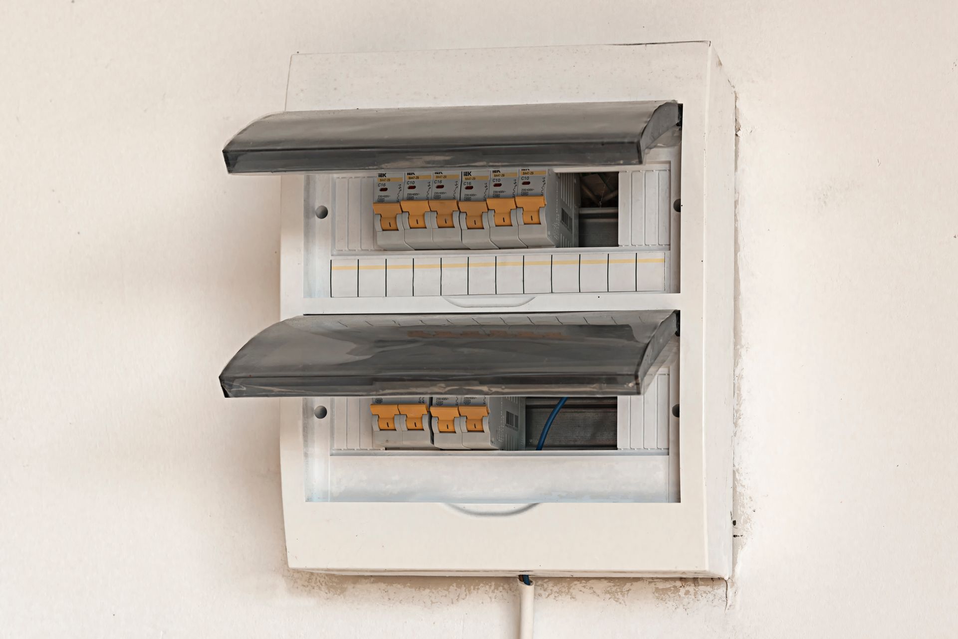 the panel of the electric power distributor with a block of switches and fuses