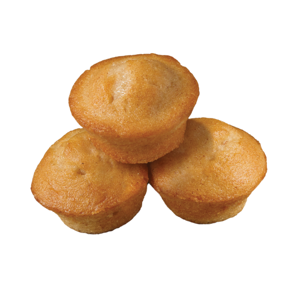 Three muffins are stacked on top of each other on a white background