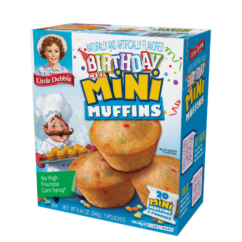 A box of little debbie birthday mini muffins