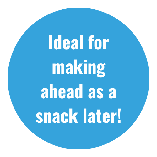 A blue circle that says ideal for making ahead as a snack later