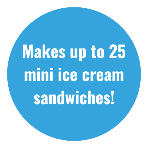 A blue circle that says makes up to 25 mini ice cream sandwiches