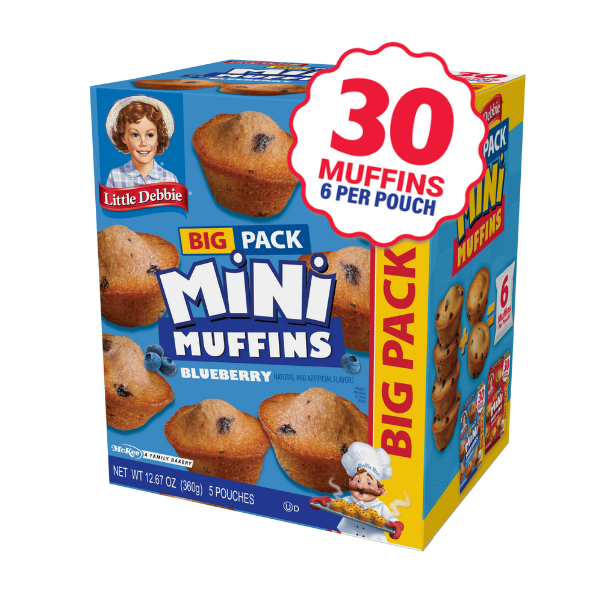 A box of blueberry mini muffins that are new