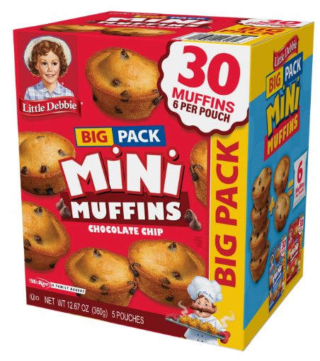 A box of big pack mini muffins with chocolate chips