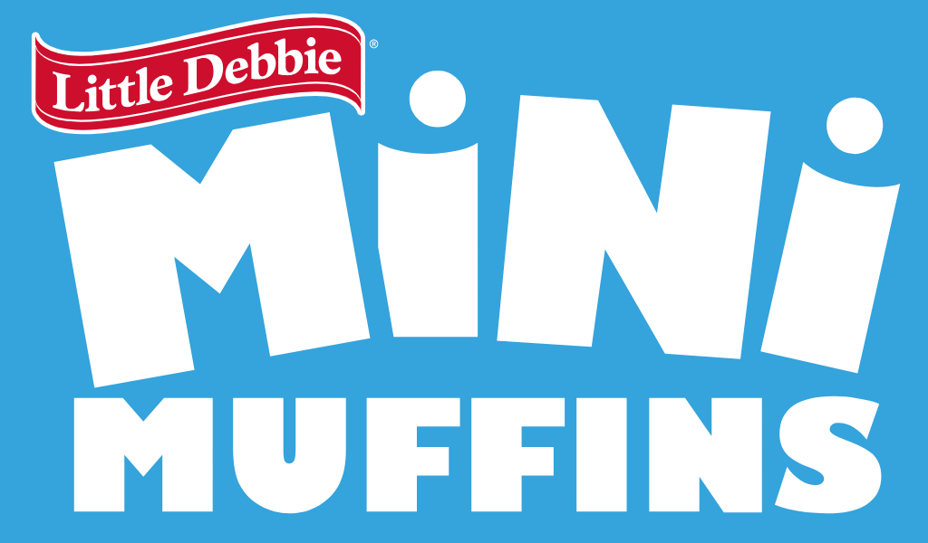 A logo for little debbie mini muffins on a blue background
