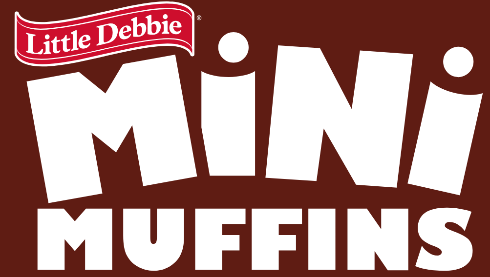 A logo for little debbie mini muffins on a red background