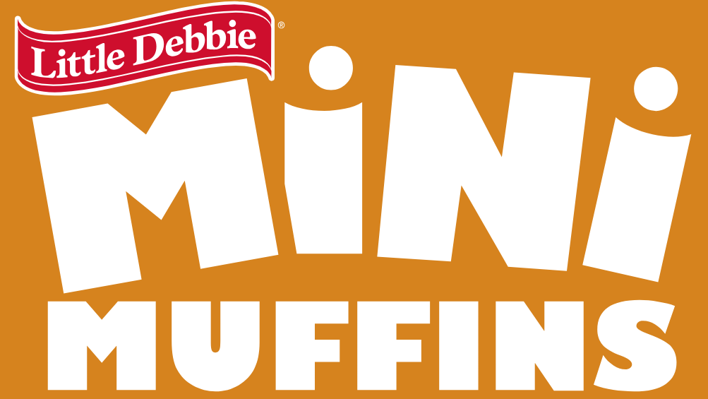 A logo for little debbie mini muffins on an orange background