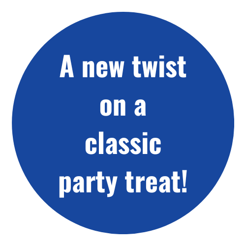 A blue circle that says a new twist on a classic party treat