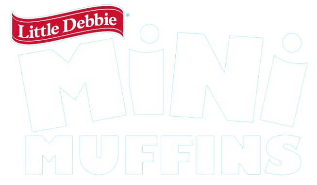 A logo for little debbie mini muffins on a blue background