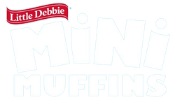 A logo for little debbie mini muffins on a blue background