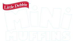 A logo for little debbie mini muffins on a blue background