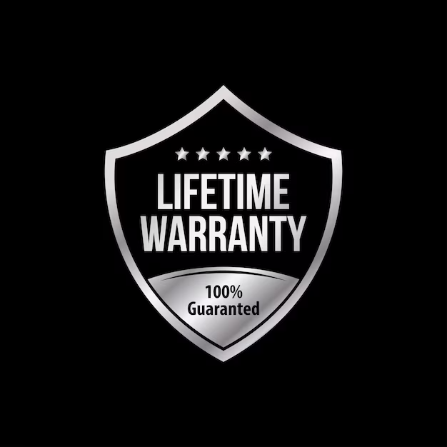 A silver shield with the words `` lifetime warranty '' written on it.