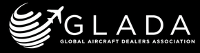 GLADA logo with white globe-and-plane icon and text on a black background