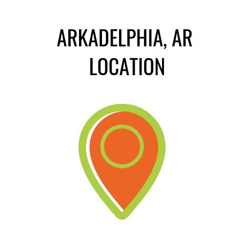 Arkadlephia, AR location: Orange location marker with green outline.
