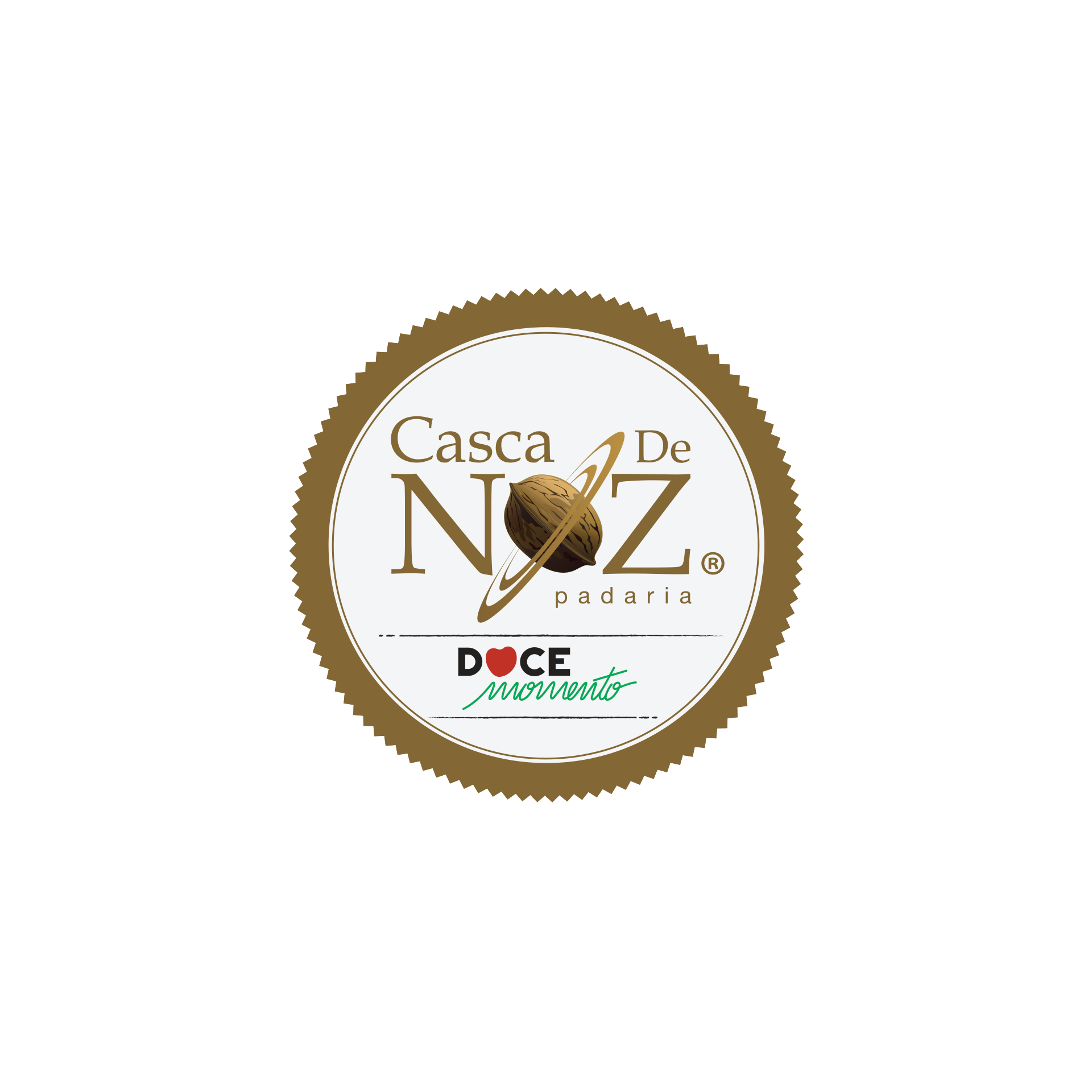 Um logotipo para casca de noz é mostrado em um fundo branco