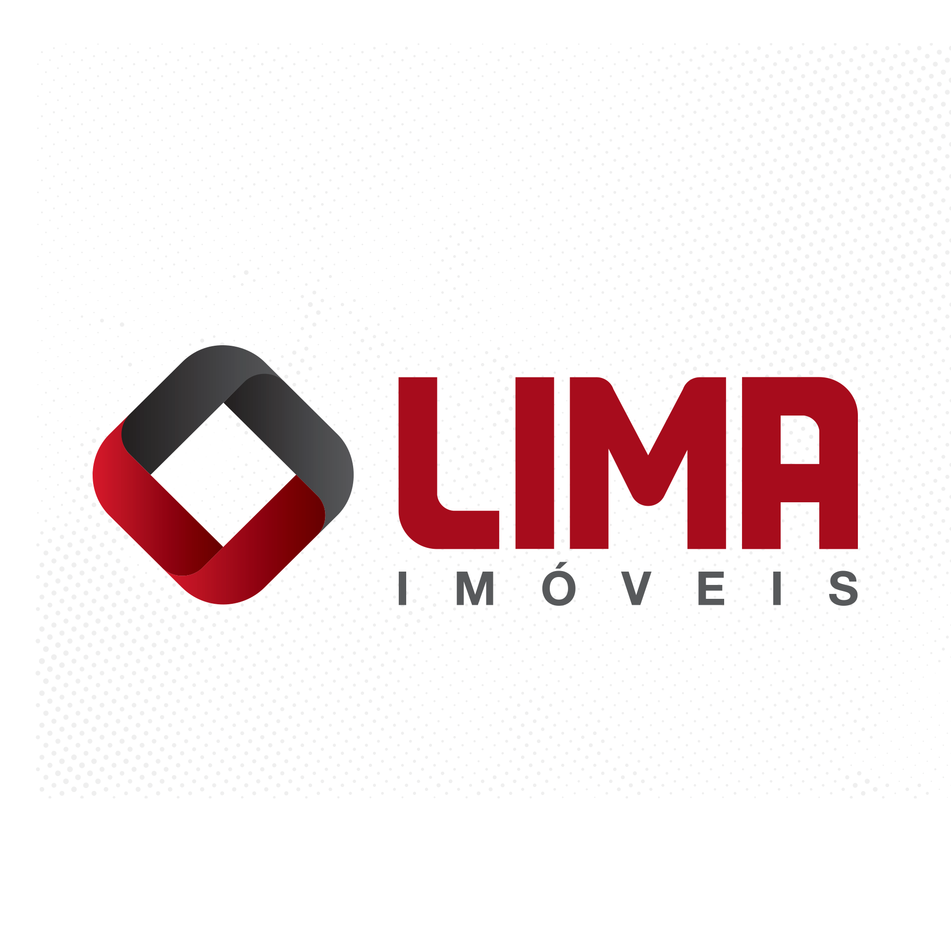 A red and black logo for lima imoveis