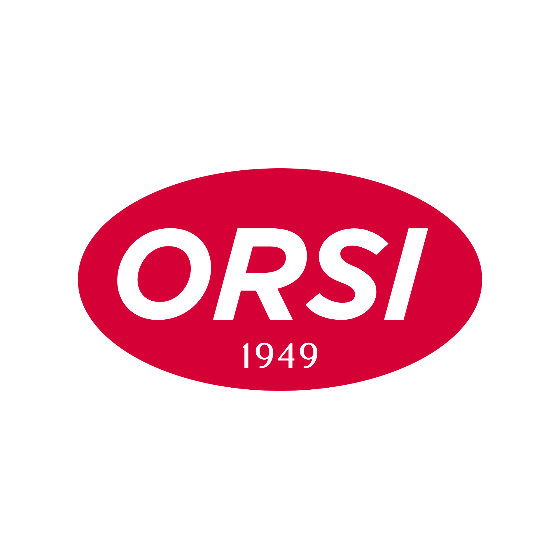 Um logotipo vermelho orsi 1949 em um fundo branco