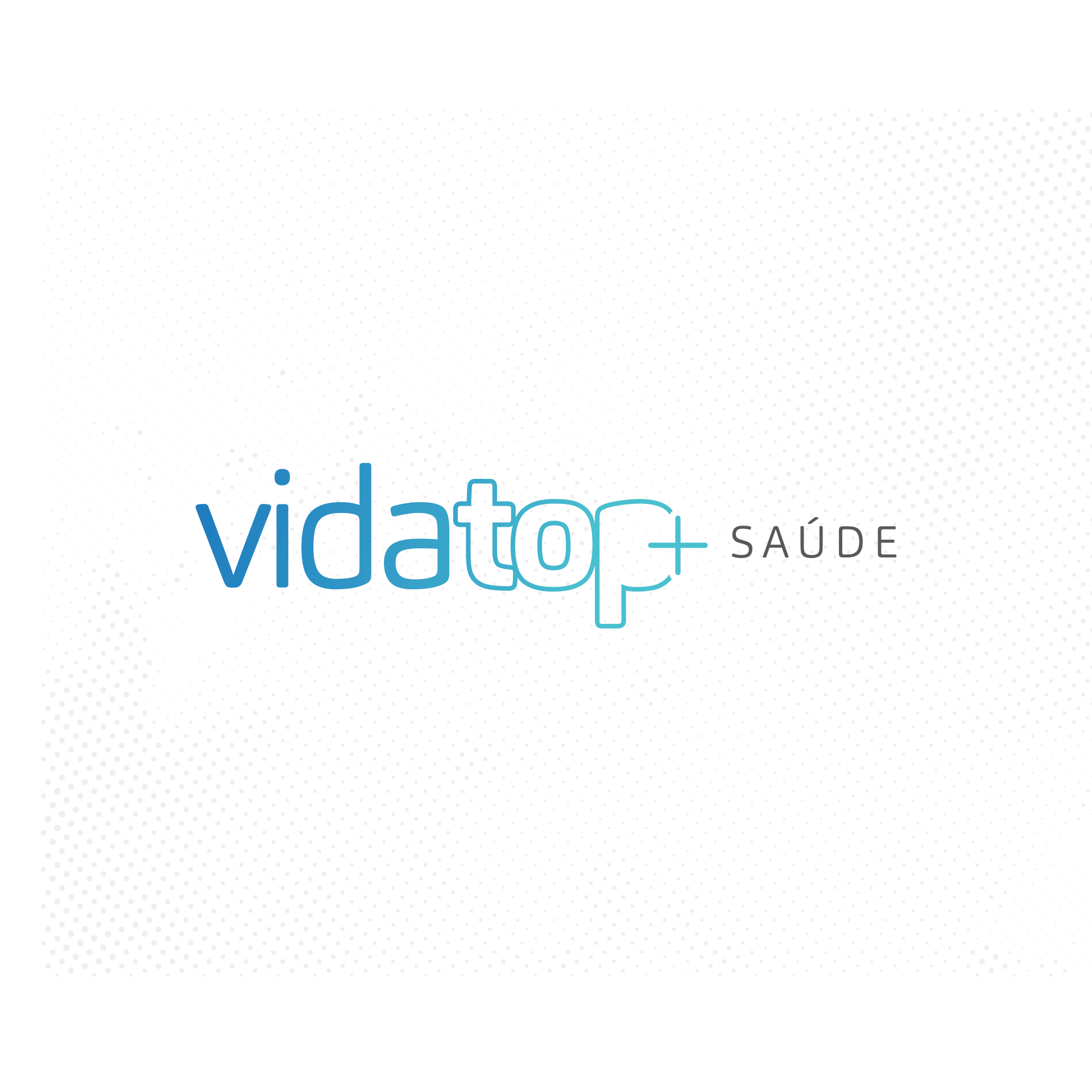 Um logotipo azul e branco da vidatop saúde sobre um fundo branco.
