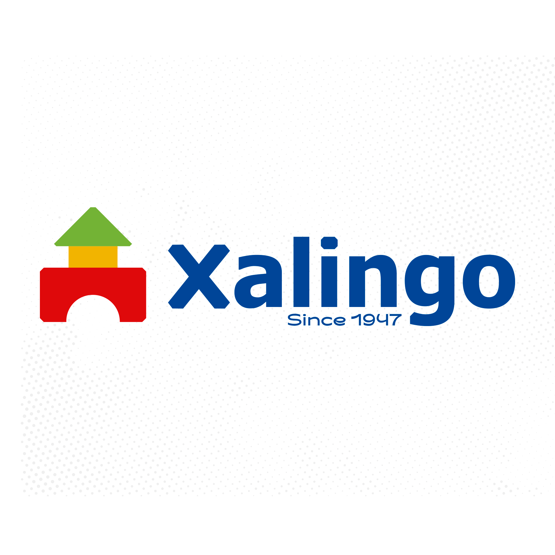 Um logotipo colorido para xalingo desde 1947