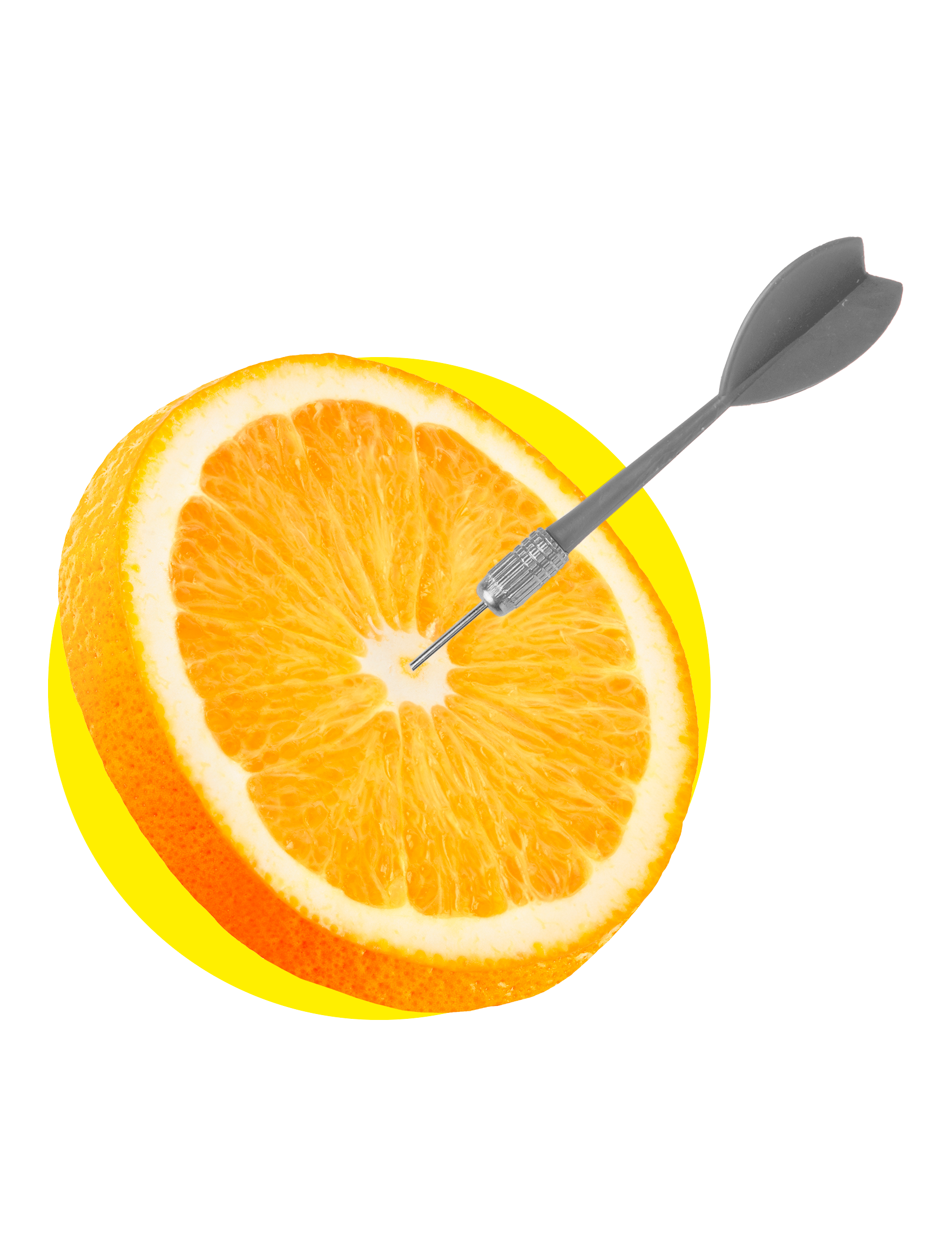 Uma fatia de laranja com um dardo dentro