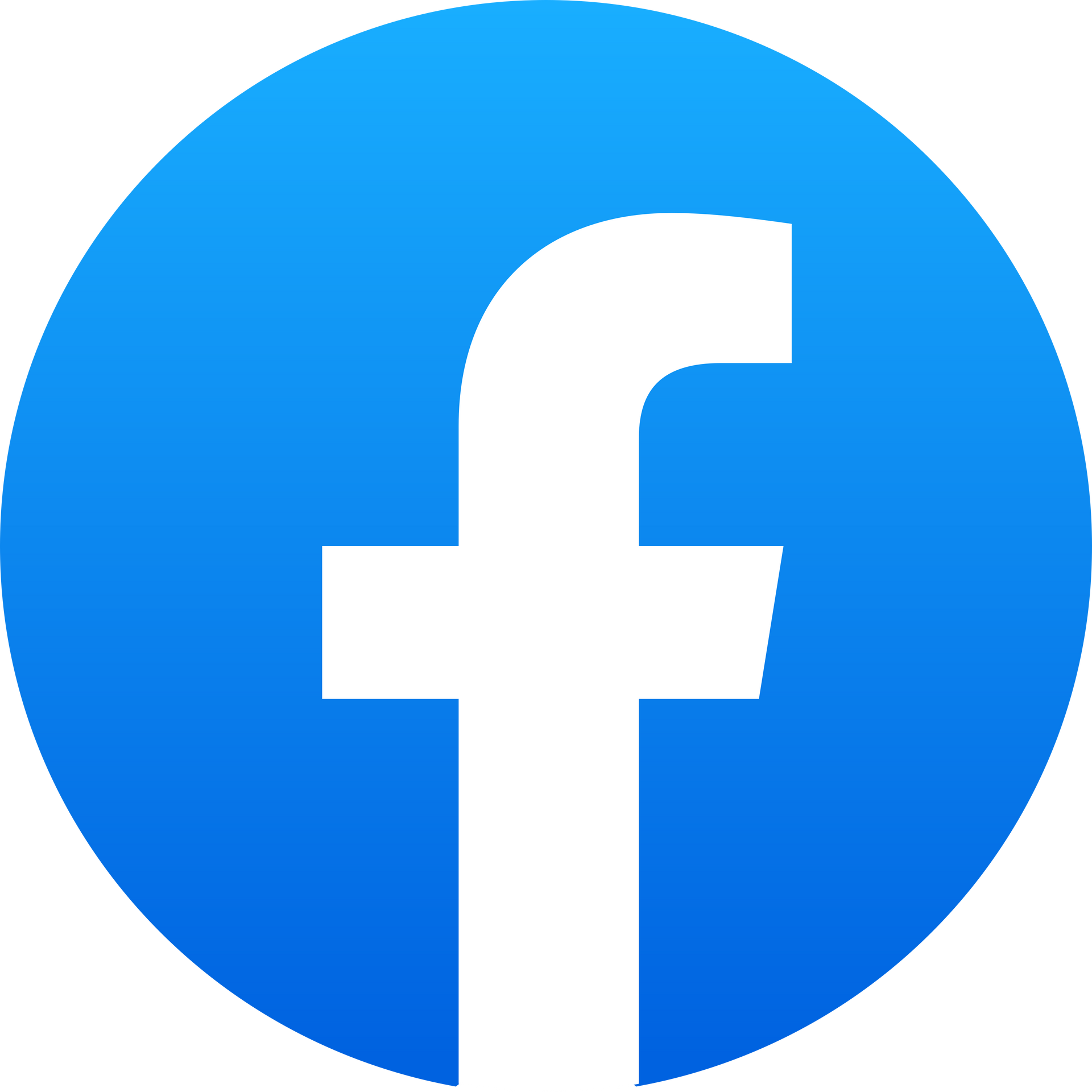 Blue Facebook logo with white lowercase “f” in a circle
