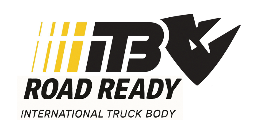 The road ready international truck body logo is black and yellow.