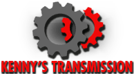 A logo for kenny 's transmission with two gears