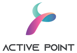 Logotipo de Active Point con un diseño curvo y colorido similar a una cinta sobre el texto.