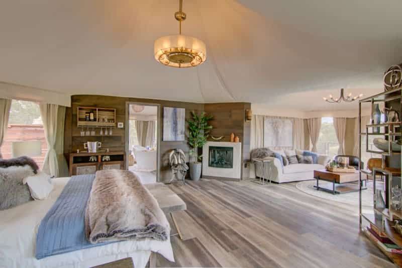 There is a large bed in the middle of the room.