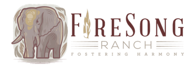 A logo for firesong ranch with an elephant on it