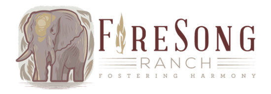 A logo for firesong ranch with an elephant on it