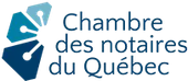 Logo de la Chambre des notaires du Québec : plumes de stylo dans des tons de bleu et le texte.