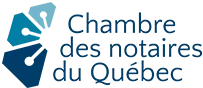 Logo de la Chambre des notaires du Québec : plumes de stylo dans des tons de bleu et le texte.