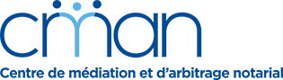 Logo du Centre de médiation et d'arbitrage notarial, avec le texte « cman » et le nom complet en dessous.