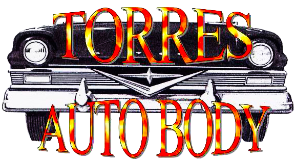 A logo for torres auto body with a picture of a car