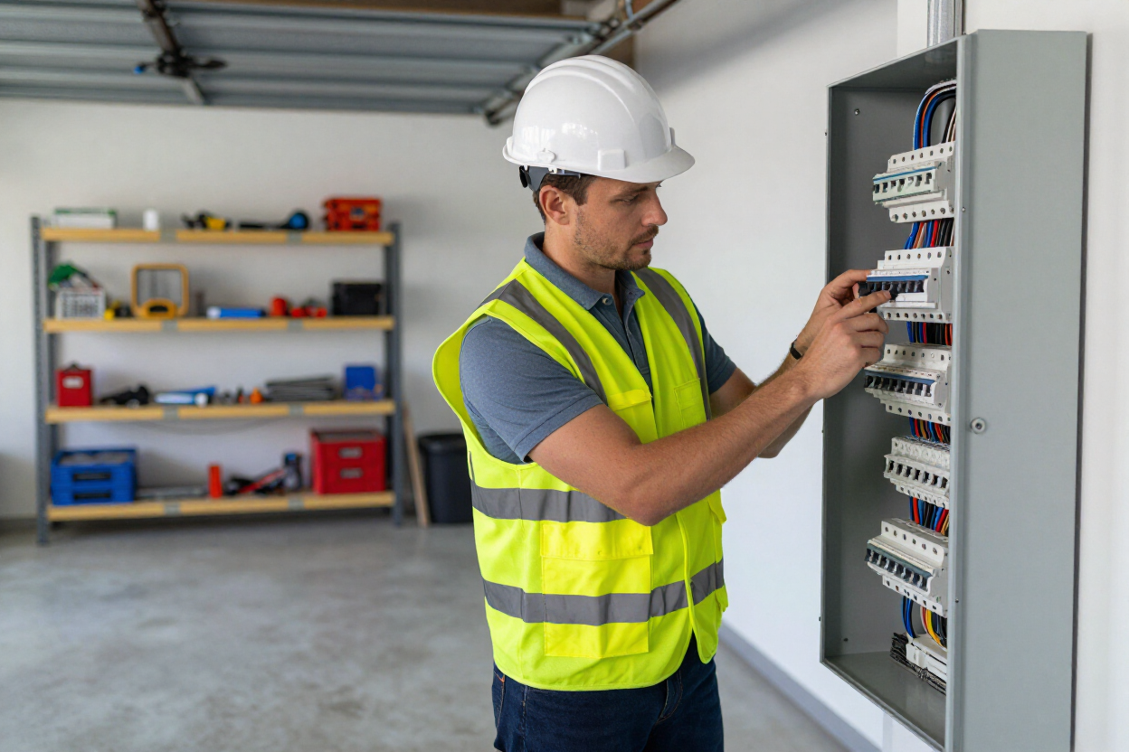 Electrician working on residential electrical panel