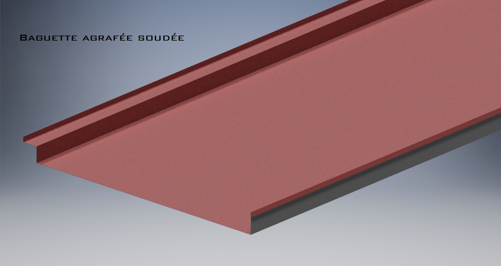 Un modèle 3D d'un toit rouge avec une bordure grise.