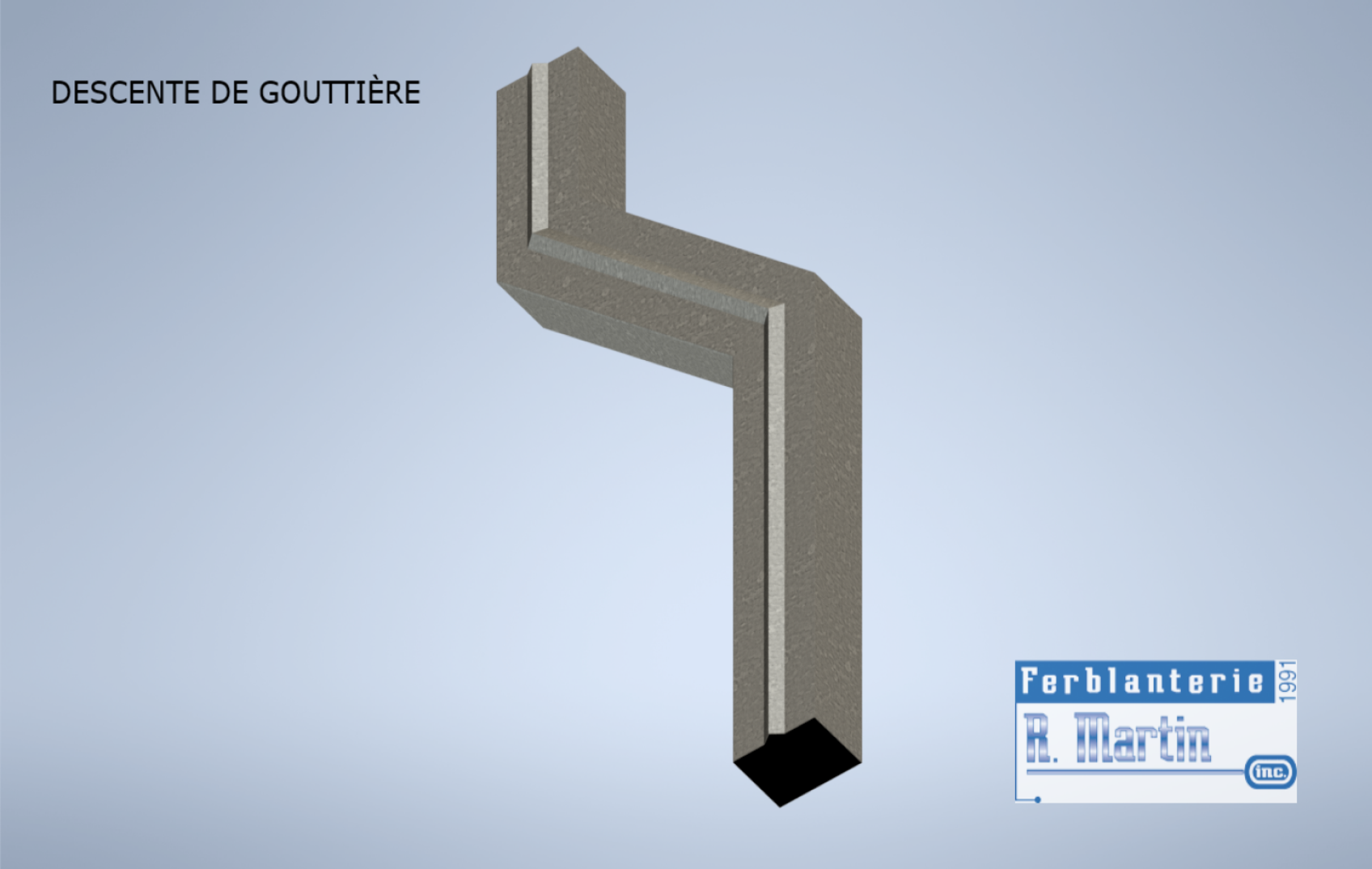 Un dessin d'une gouttière avec le nom descente de gouttière dessus