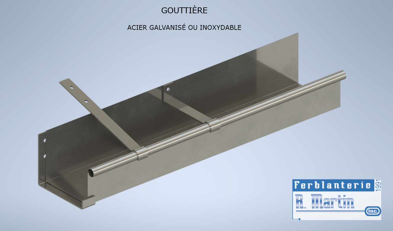 Une photo d'une gouttière en acier inoxydable avec le logo ab martin