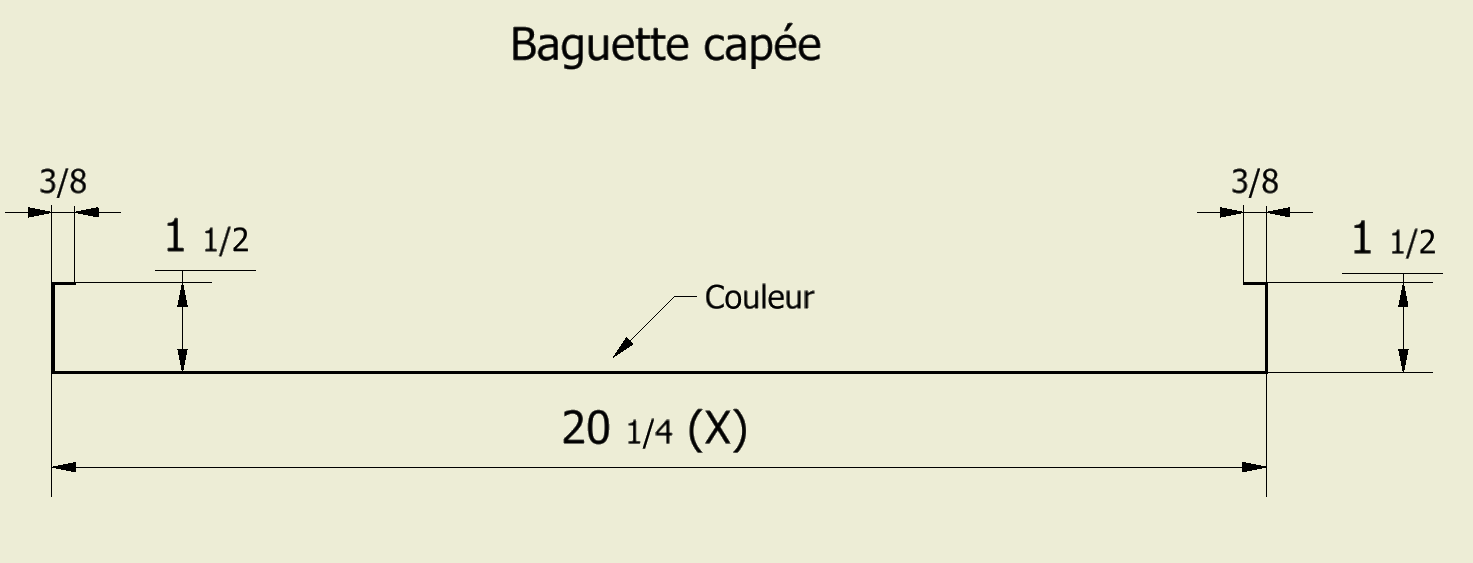 Un dessin d'une baguette avec des mesures dessus