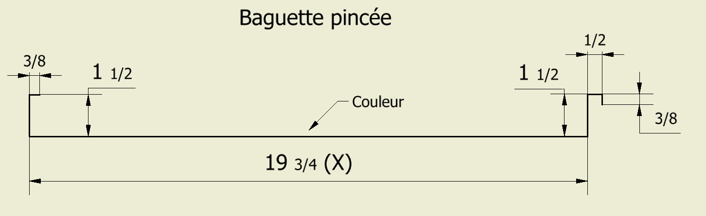 Un dessin d'une pince baguette avec des mesures