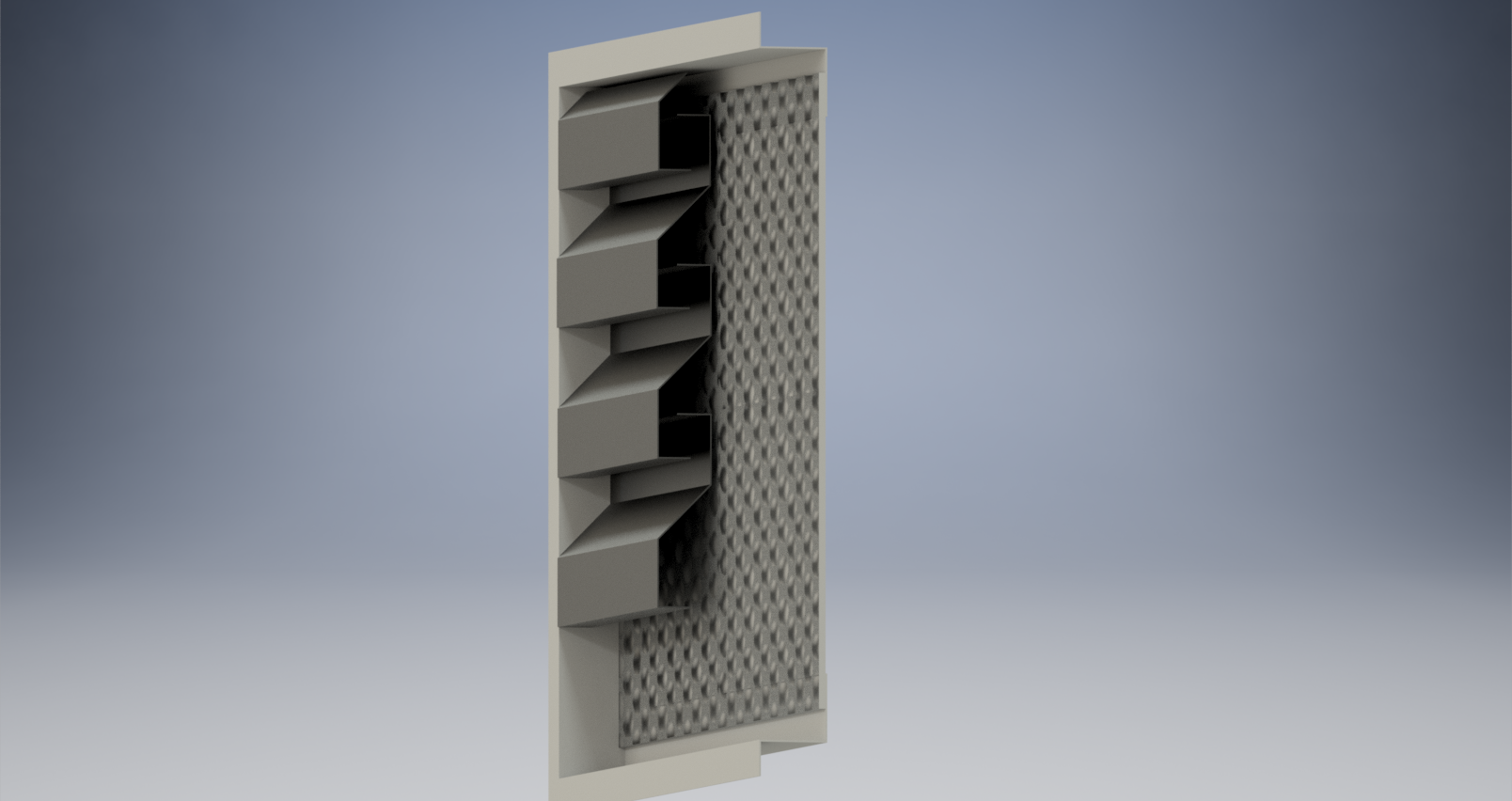 Un modèle 3D d'un mur gris avec un fond bleu.