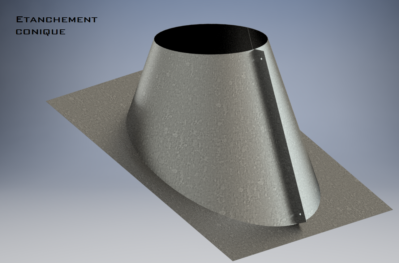 Un modèle 3D d'un cône métallique avec le mot établissement écrit en bas