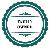 A green and white circle with the words `` family owned '' written inside of it.