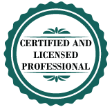 A certified and licensed professional seal on a white background.