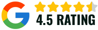 Google logo next to four and a half stars and the text 4.5 RATING.