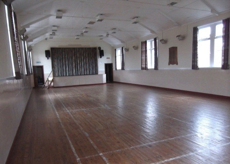Interior and stage in Crossmichael Memorial Hall