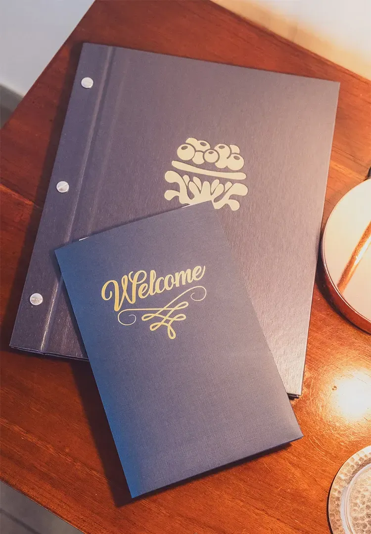 Navy blue menu and 